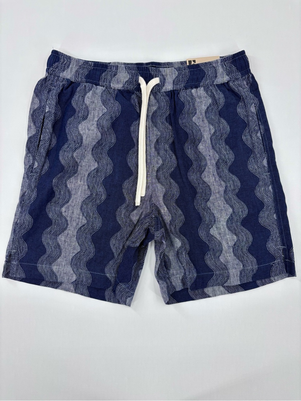 Frank And Oak NWT The Owen Linen Short, Navy Pattern Drawstring Waist Short, XS